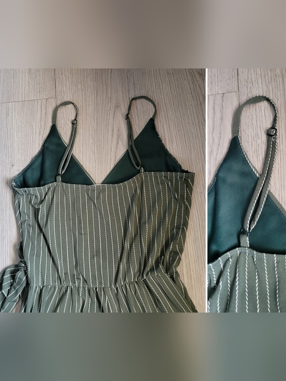 Kaileigh Rica Knit Crop Jumpsuit Olive Stripe V-Neck, Wide-Leg Sleeveless, Small - Picture 15 of 16